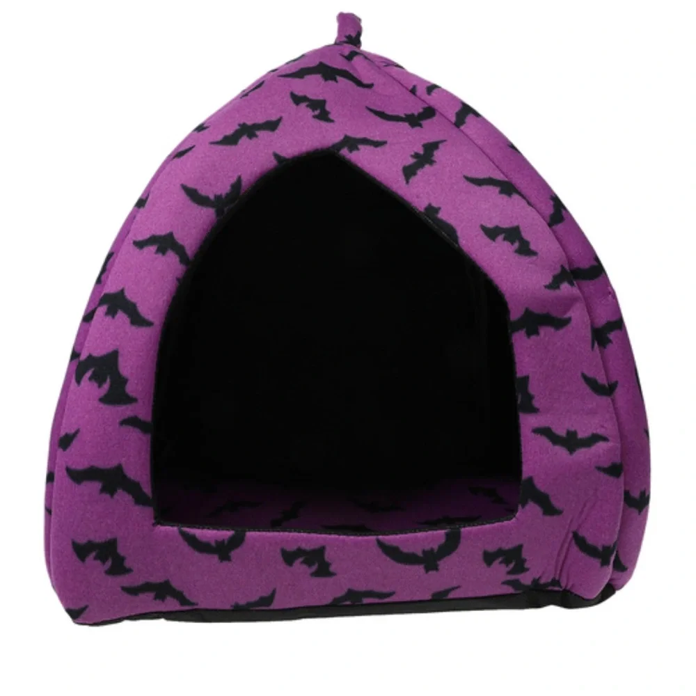 NWT Purple & Black Bat Halloween Goth Cat Small Dog Pet Hut Bed 15”